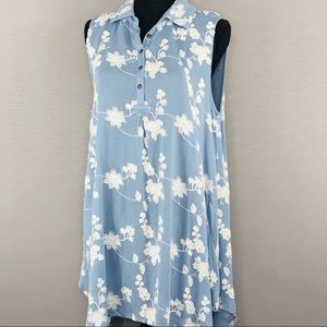Umgee Blue and White Floral Tunic/Dress SZ SM